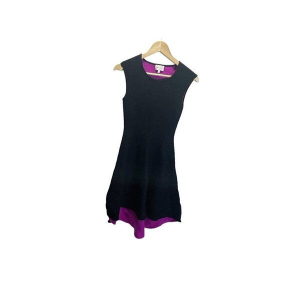 Milly Women's Knit Black Sleeveless Fit & Flare Dress Size S/P Hi Low Hem - Picture 2 of 6